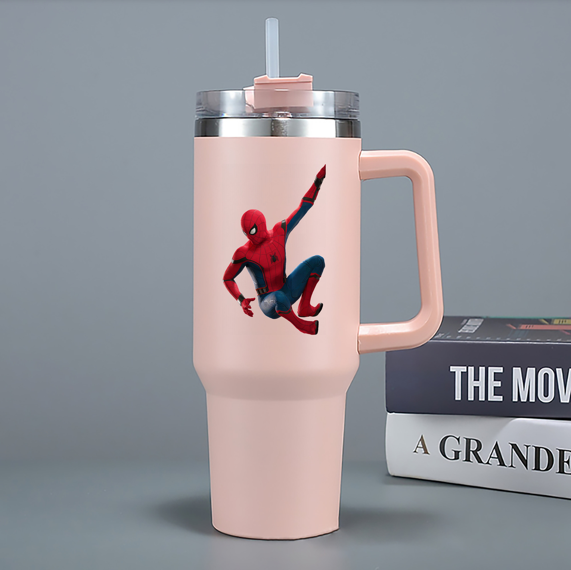 （画像用） Spider Man スパイダーマン 1200mL車用タンブラー - クリスタルステッカー（プラスチックストロー付き）